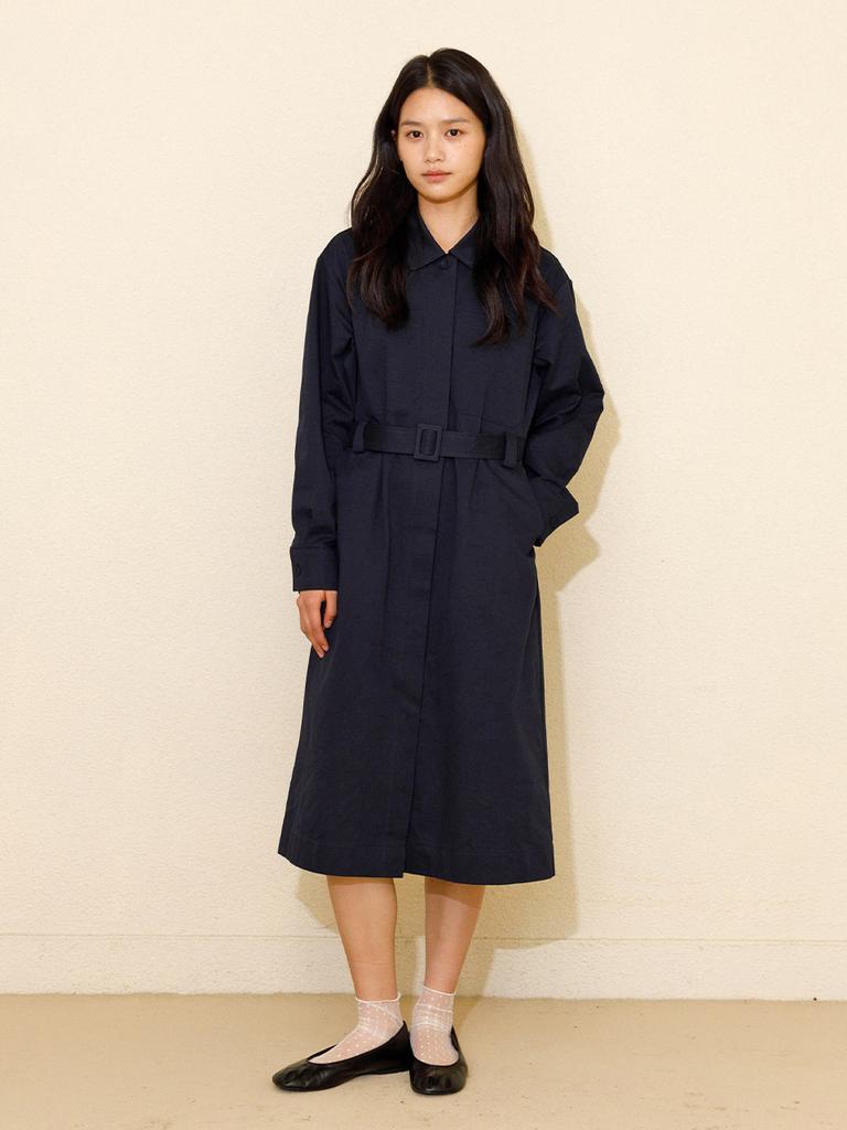 VINCENT NAVY Cotton Shirt Dress_Navy