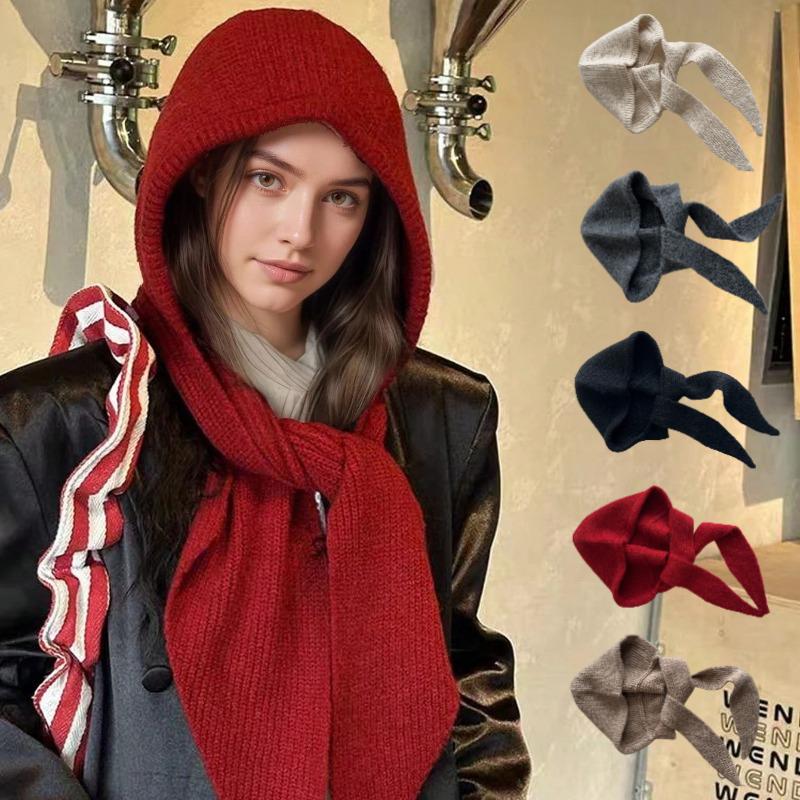 1pc Women's Fashion Versatile Beanie Hat,Autumn Winter Warm Knitted Ear Protection Hat for Women,Windproof Ski Beanie with Scarf