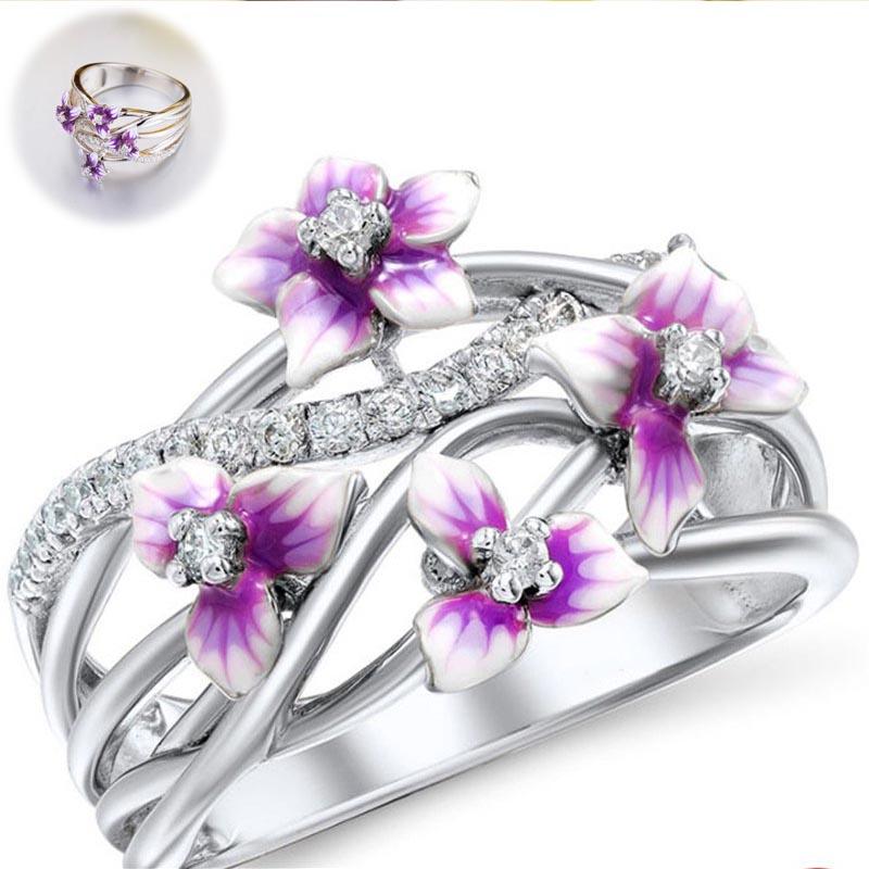 Finger Rings Small Fresh Flower Ring Violet Flower Ring Stackable line ring Daisies