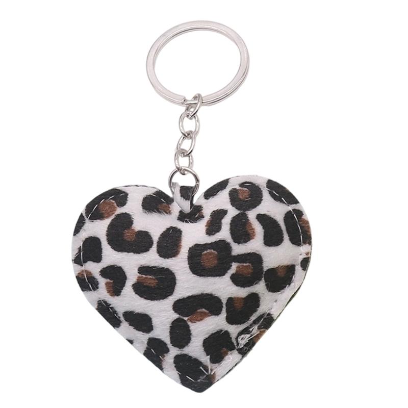Leopard Print Heart Shaped Keychain with Metal Hook PU Leather Accessory for Fashionable Everyday Carry Item