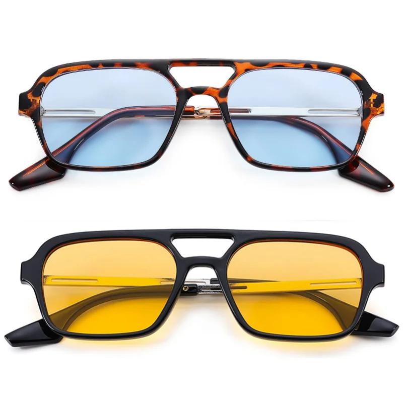 Retro Dámské Pilotky s Dvojitým Můstkem Módní Růžové Gradientní Brýle Trendy Duté Leopardí Modré Sluneční Brýle Pánské Stíny