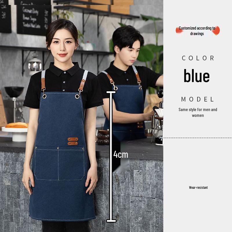 Stain-Resistant Canvas Apron with Logo for Coffee Shops and Nail Art Studios