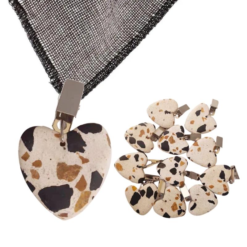 4Pcs Tablecloth Weights Clips with Clips Marble Heart Shape Heavy Duty Tablecloth Pendant Table Clips for Indoor Outdoor