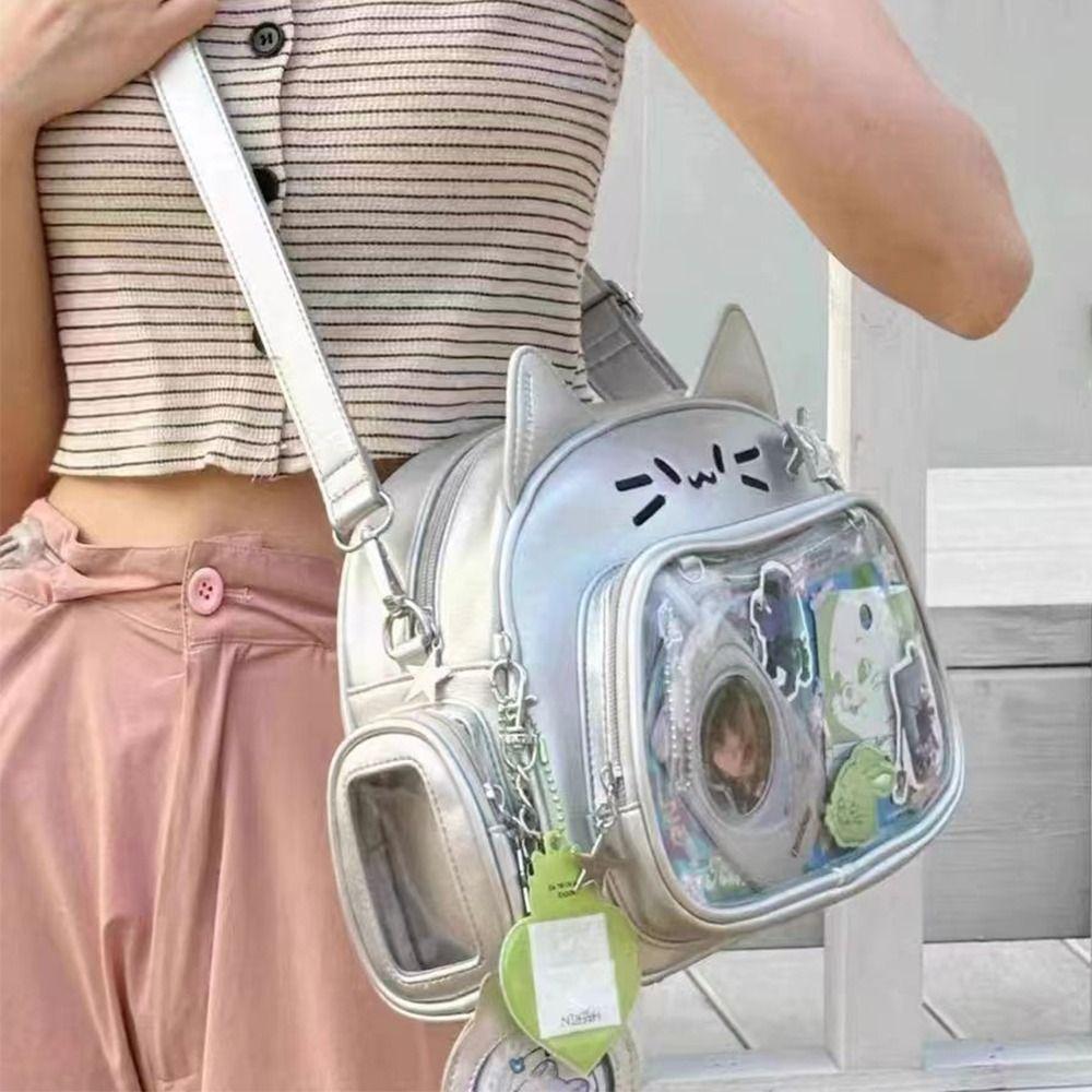 Zaino Fashion PU Trasparente con Tasca e Zip Multifunzione Kawaii Gatto Itabag Viaggio