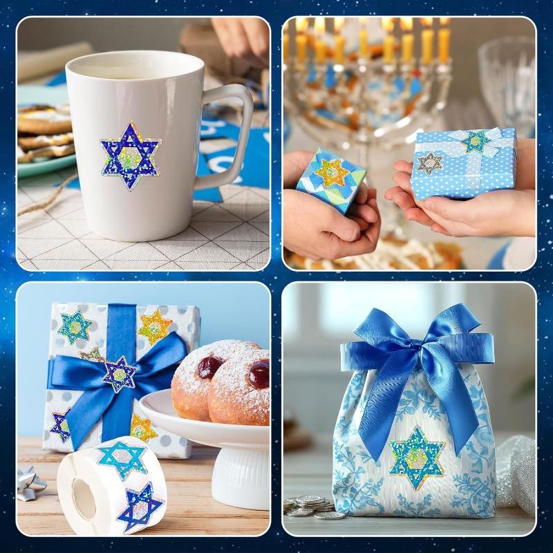 2Rolls Hexagram Stickers 500Pcs/Roll 4 Color Designs 3cm/1.2in For Party Gift Seal Notebook And Cup Decoration