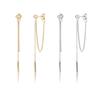 Ins Fashion 925 Silver Plain Simple Long Tassel Chain Stud Earrings Jewelry 18K Gold Plated Minimalist Stud Earrings for Women
