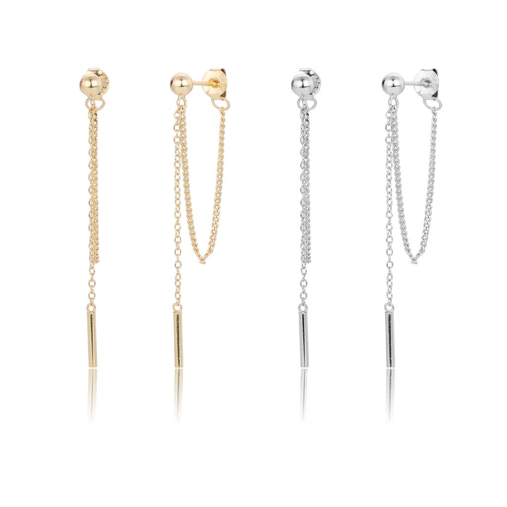 Ins Fashion 925 Silver Plain Simple Long Tassel Chain Stud Earrings Jewelry 18K Gold Plated Minimalist Stud Earrings for Women