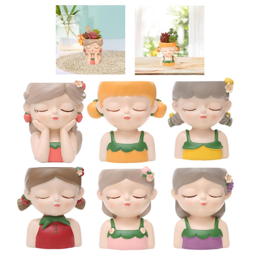 Cartoon Girl Planter Decorative Plant Pot for Office Cafe Outdoor Indoor