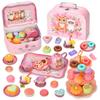 Dinosaurs Tea Party Set For Little Girls Pretend Teapot Set Princess Play Kitchen Plaything With Dessert Carrying Case Birthday Gifts