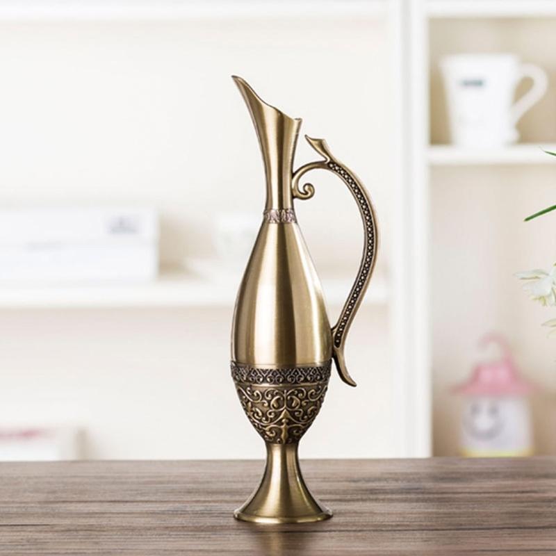 Textured Geometric Vintage Bronze Metal Vases For Living Room Table Centerpieces Display Flower Arrangements Container