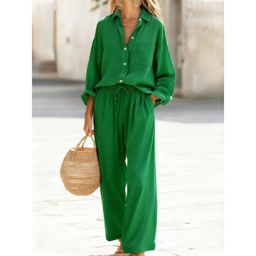New Solid-color Set of Loose-fitting Long-sleeved Tops for Women