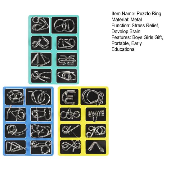 1/3 Sets Metal Puzzle Ring Brain Teaser 3D Wire Puzzle Game Kids Adults Mind Logic IQ Test Educational Unlock Interlock Toy Toddlers Boys Girls Gift