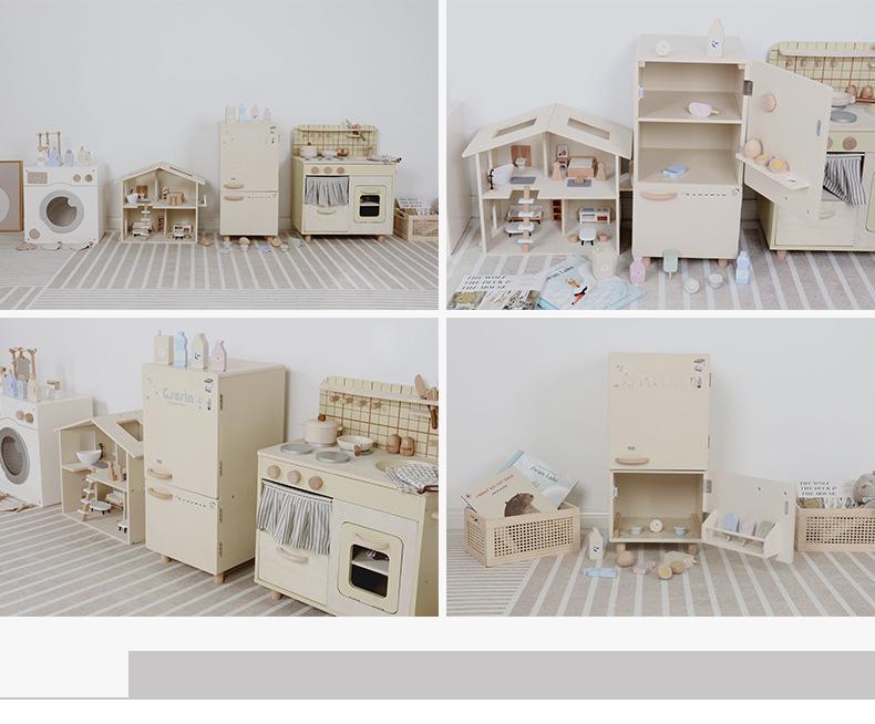 Nordic-Style Children's Dollhouse Kitchen Set: Refrigerator & Cooking Toys for Boys and Girls - Perfect Birthday Gift
