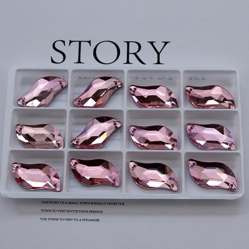 All Size All Color Ab S Shape Sew On Rhinestone Leaf Glass Crystal Sewing Flatback 2 Holes 6*12 10*20 14*30 for Dress Decoration