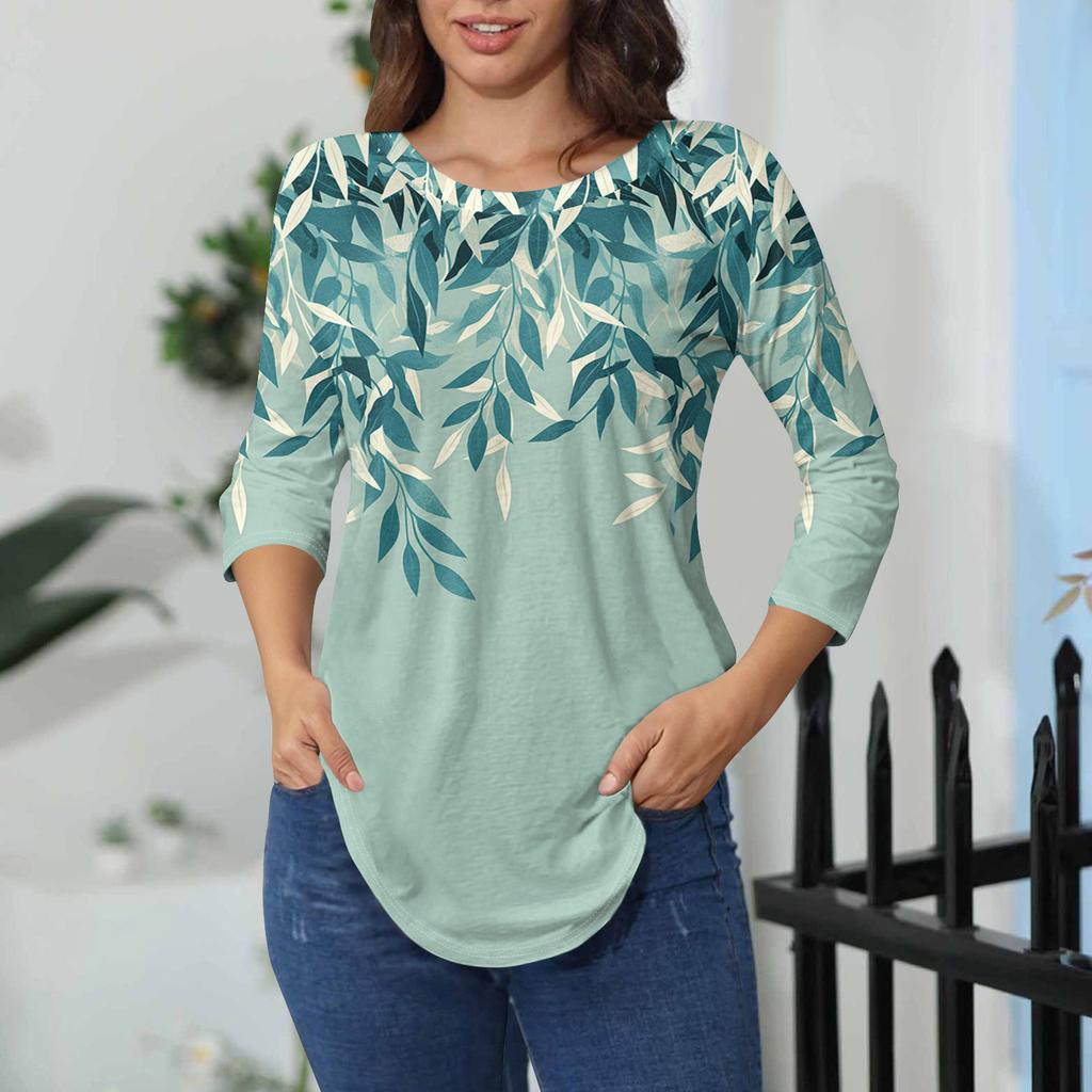 Damen-T-Shirts, 3/4-Ärmel, einfarbig, Pullover, Sommer, Frühling, Tops, Blusen