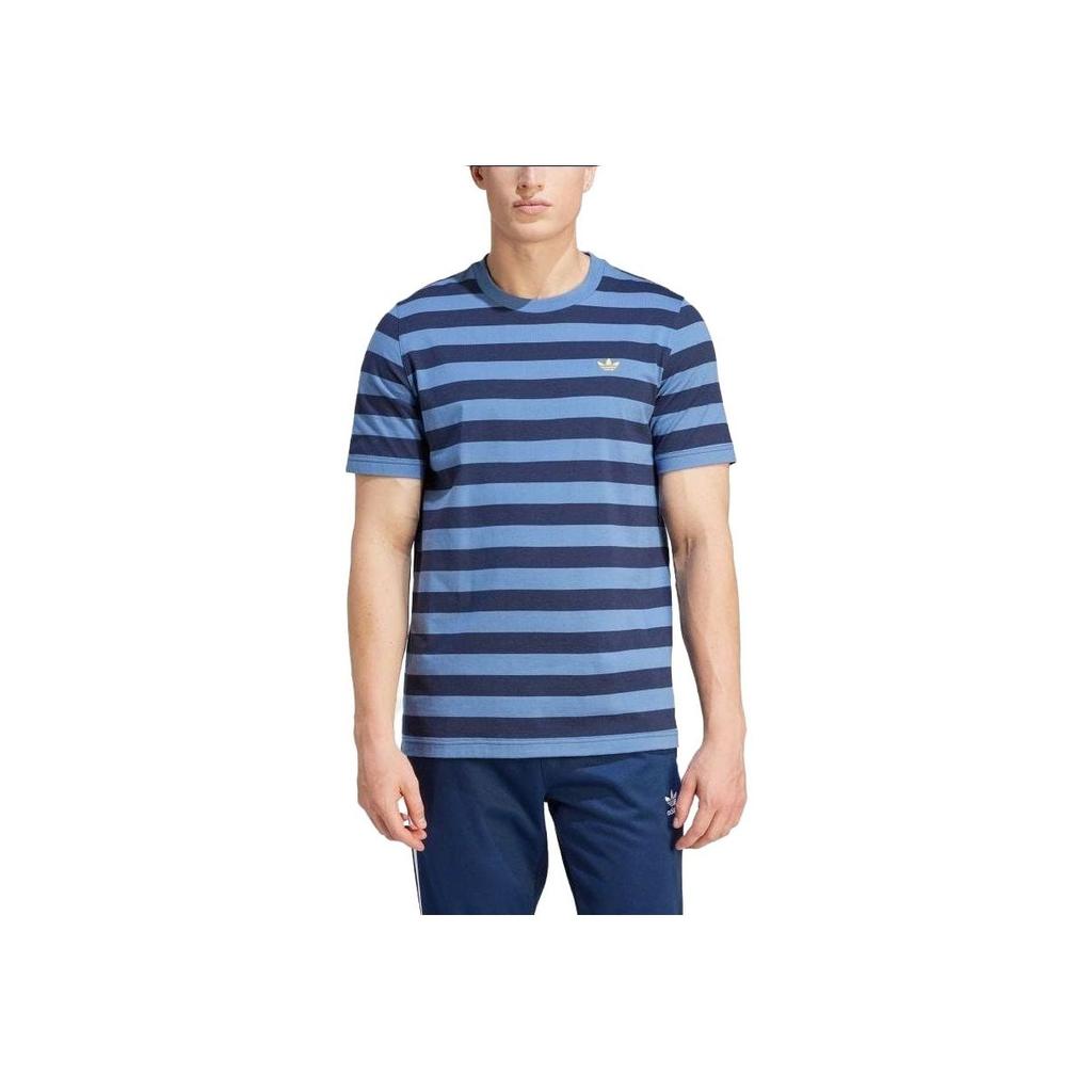 Adidas Originals Striped Crew Neck Loose Short Sleeve T-Shirt Men Tops Dodger-Blue IR7588