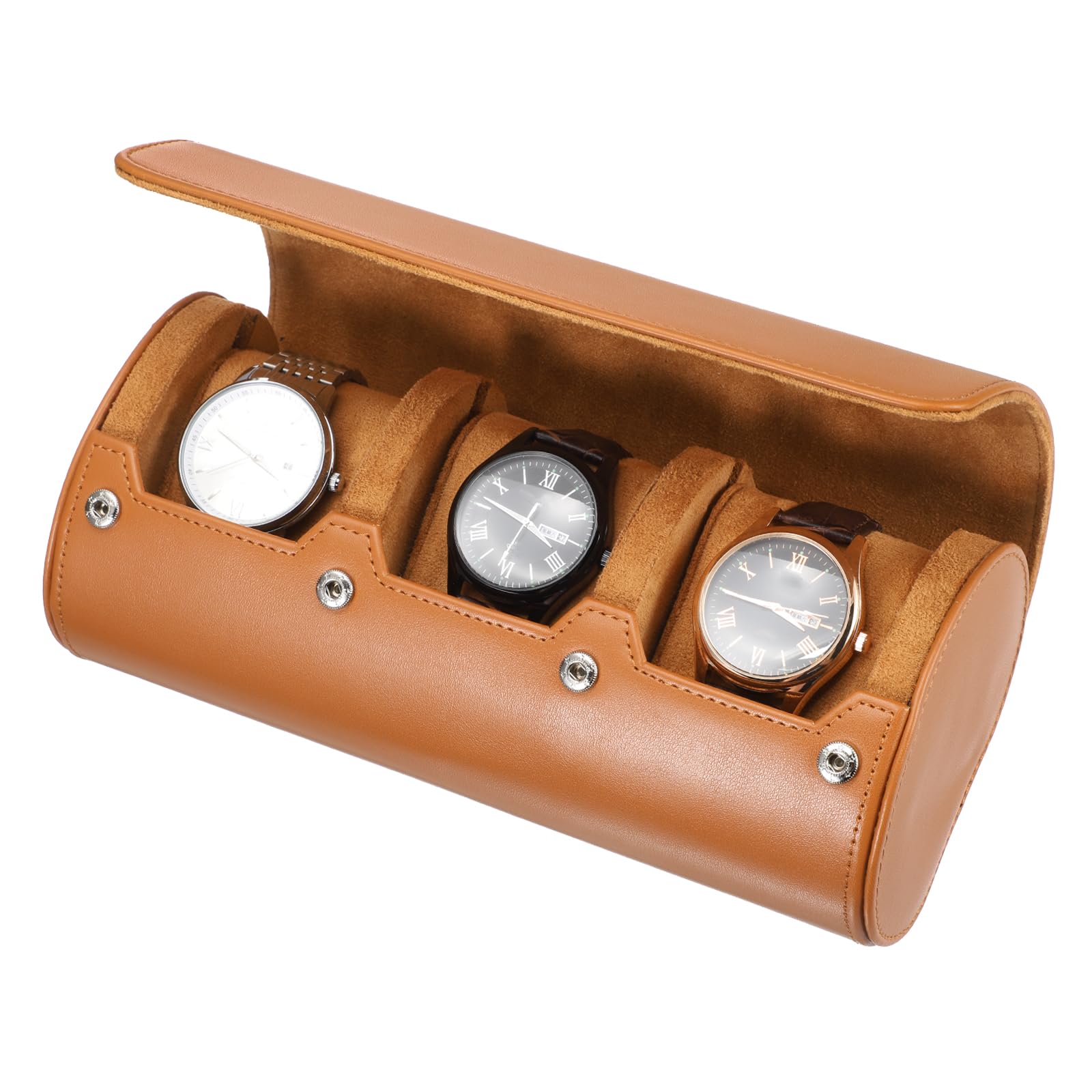 

uxcell Men s Watch Travel Case, Leather Watch Roll, Travel Watch Storage Box, 3 Slots, Perfect for Christmas, Birthdays, and Anniversaries (Brown)