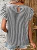Women's Summer New Style Round Neck Striped Ruffles Sleeve Shirt Top