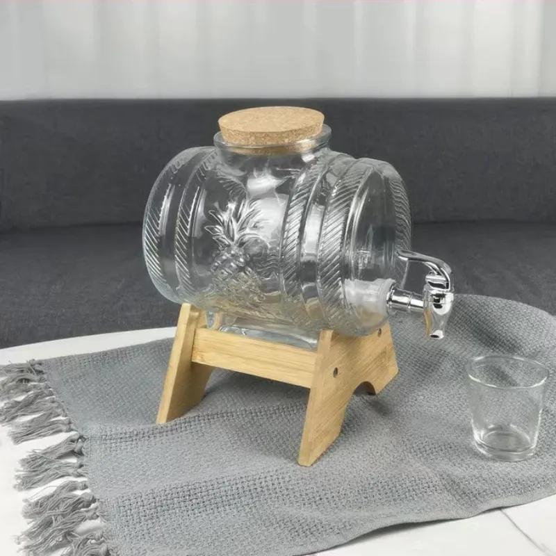 Butoi pentru băuturi de 1L cu robinet Sticlă transparentă gofrată Butoi de vin Vin Whisky Suc Cană Butoi de sticlă Suport pentru vin Butoi de bere