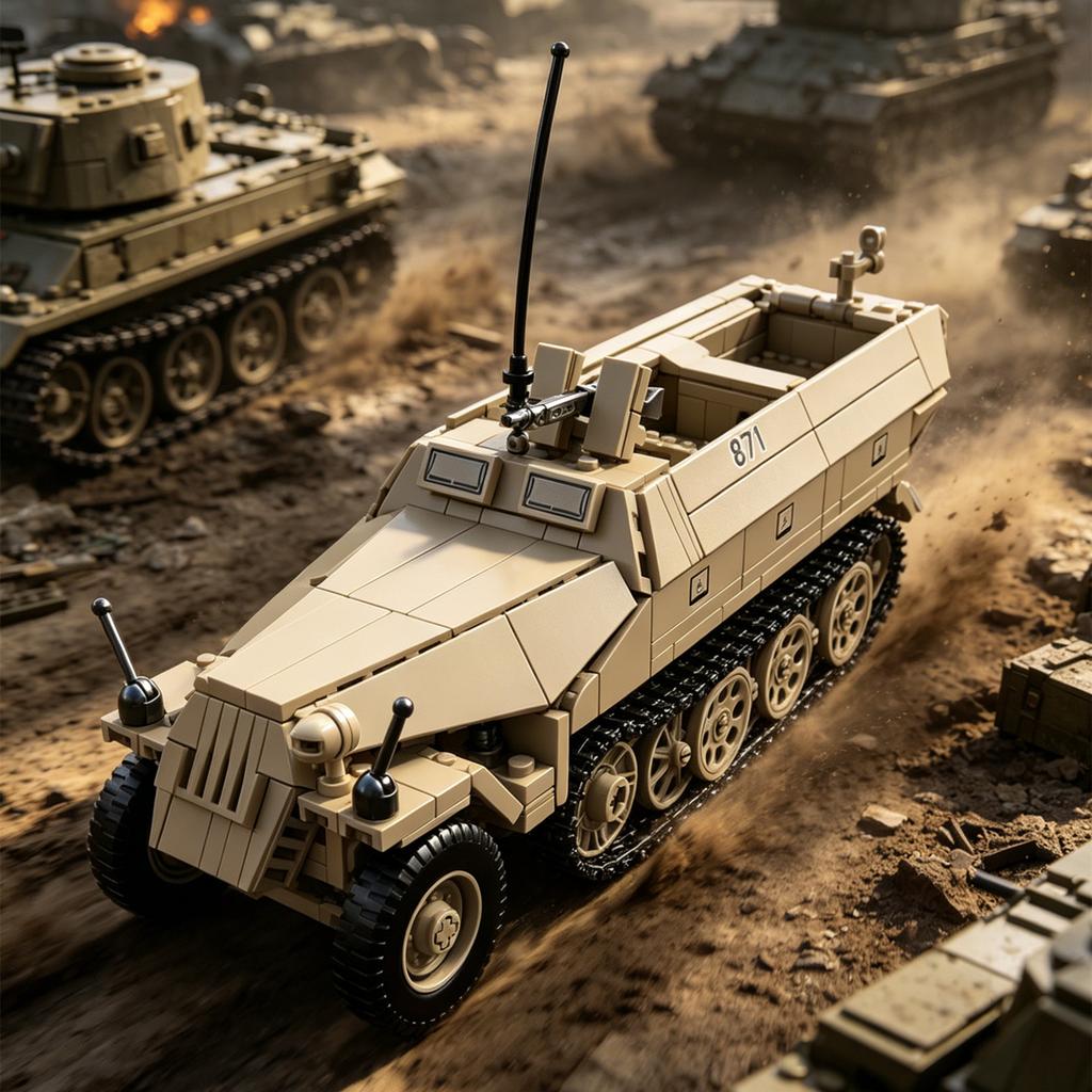 Sd.Kfz.251 Half-Track Armored Vehicle 1:28 Scale Building Block Toy – Advanced Model Kit