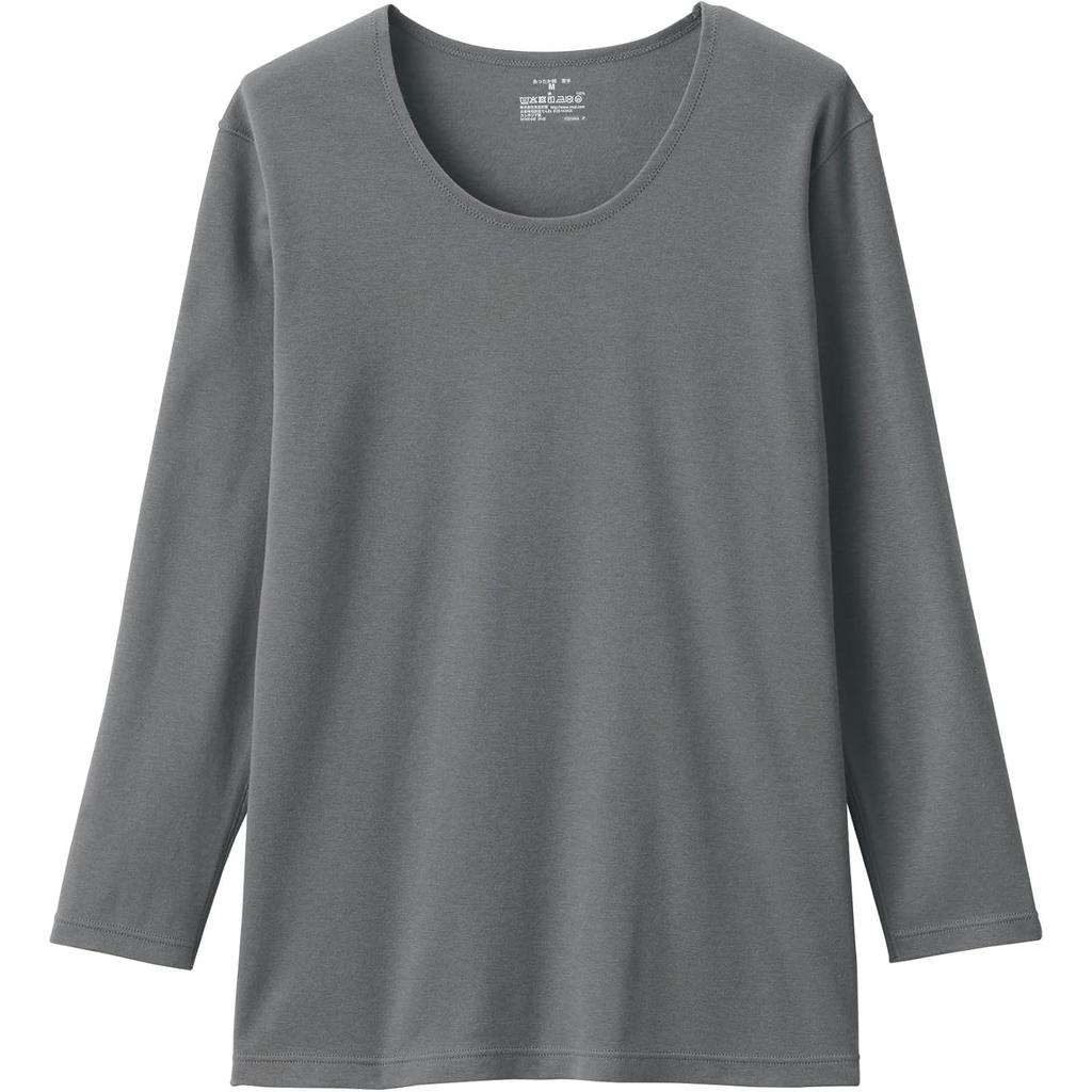 MUJI Warm Cotton Thick Sleeve FCD16A5A Medium Gray M Women's U-Neck 3/4 T-Shirt Women's