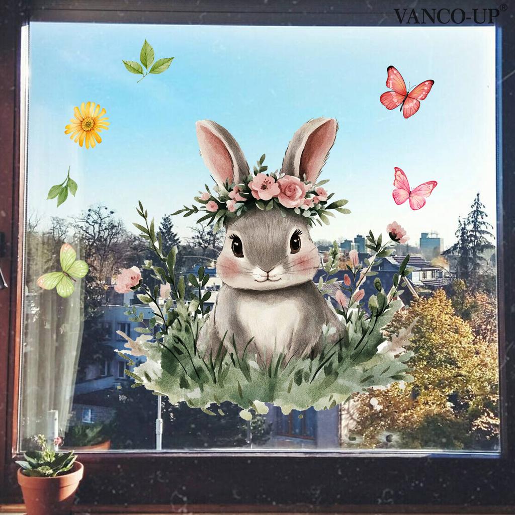 Cartoon Animal Floral Butterfly Window Stickers, PVC Static Cling Glass Decals for Window Storefront Home Decoration