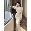 Ilya Slanted Shoulder Waist Long-sleeved Suit Skirt Women, Autumn French Design Skirt Suit