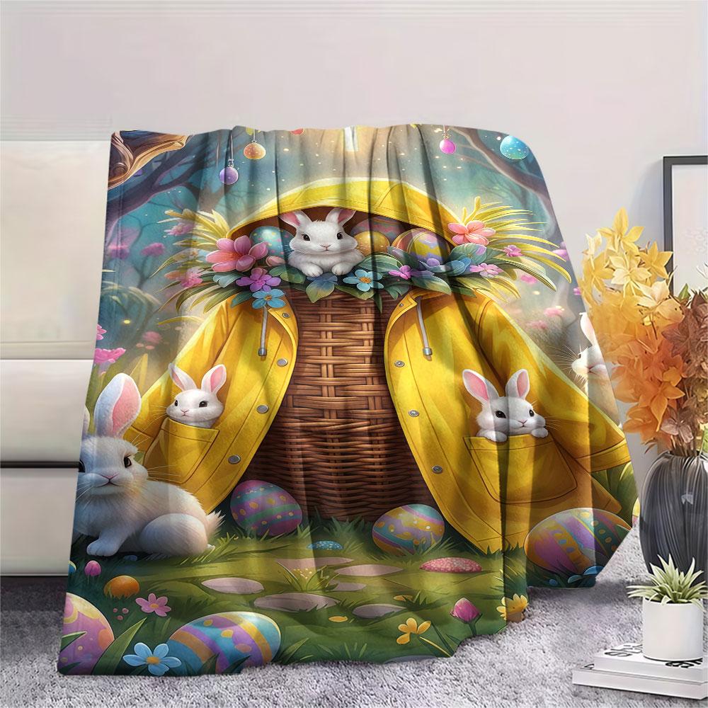 1Pc Easter Egg Print Flannel Blanket, High Quality Comfortable for All Seasons, Home Decor, Warmth and Comfort, Perfect for Christmas Gifts