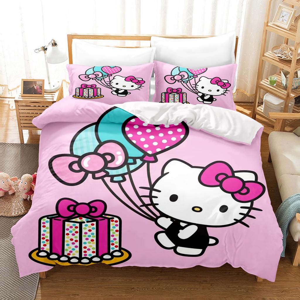 Juego de Funda Nórdica Hello Kitty Fundas de Cama Juego de 3 Piezas 1 Funda de Edredón Lujo Infantil Doble