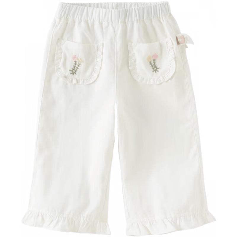 DAVE&BELLA Girls  White Lyocell Straight-Leg Cropped Pants 110 cm