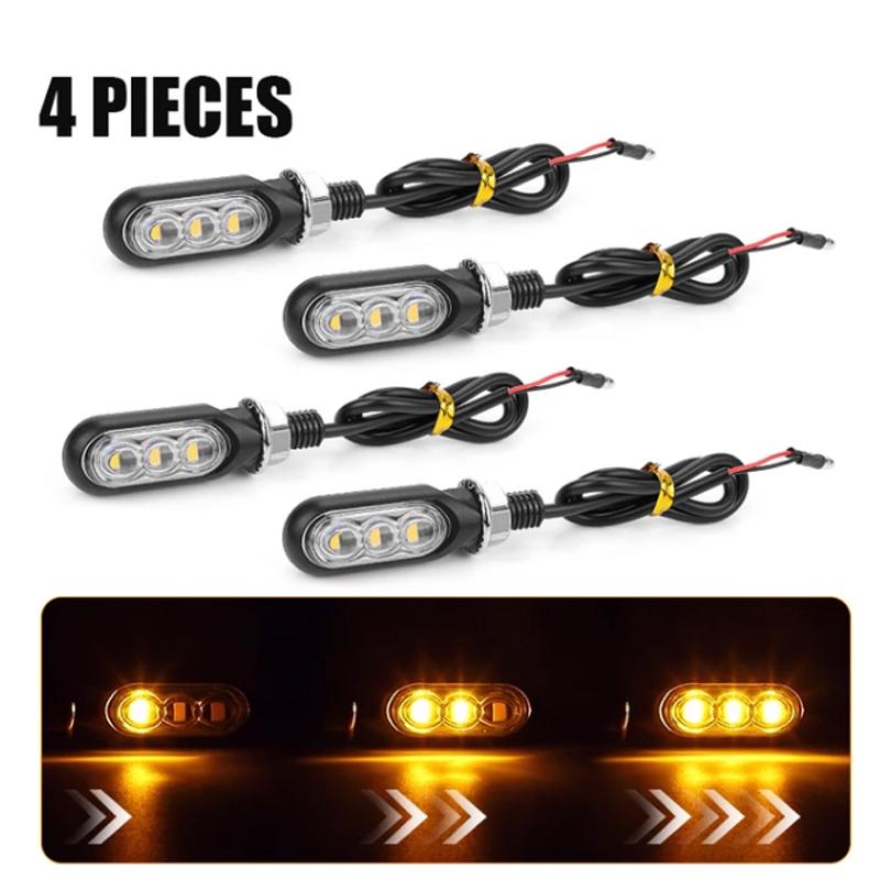 Motorcycle Mini LED Turn Signal Lights Amber Flowing Directional Signal Lamp Intermitentes Moto For Kawasaki Yamaha Cafe Racer