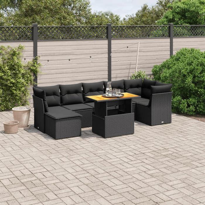 VidaXL Salon de Jardin avec Coussins 8 pcs, Canapés de Terrasse, Ensemble de Meubles de Patio, Mobilier d'Extérieur, Noir 3270943