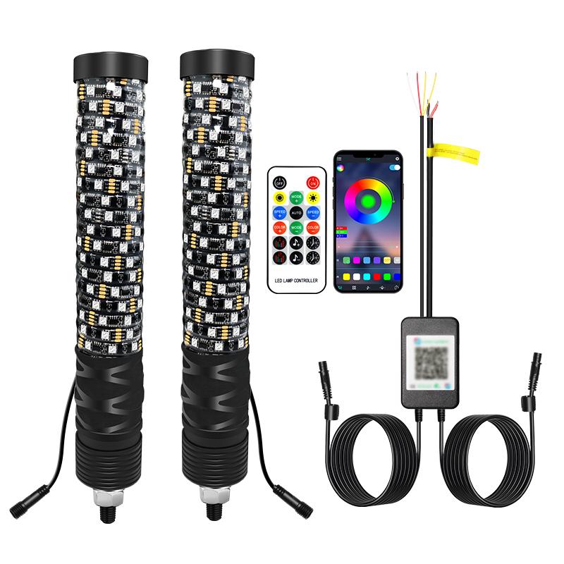 

2PCS 1FT Spiral Whip Light Bluetooth App Remote Control LED Colorful Flagpole Antenna RGB Whips Lights for off-road RZR ATV Lamp