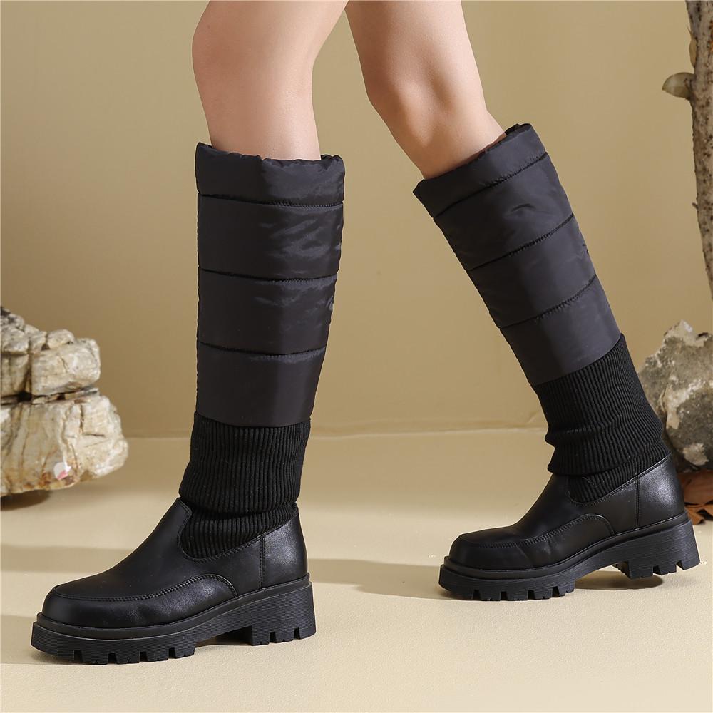 Winter Shoes Woman Snow Boots Warm Fur Plush Casual Wedge Knee High Boots Girls Black Waterproof Shoes Ladies