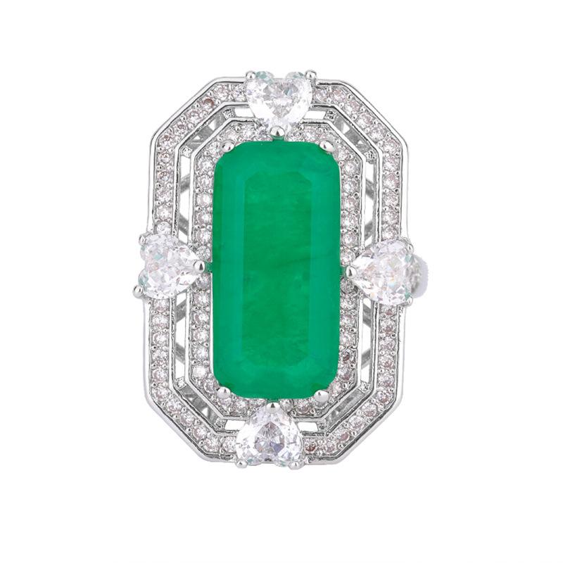 Schmuck Kupfer Plattiert Echtgold Simulation Smaragd Ring Halskette Set Kreatives Voll Diamant Luxus Set 8 * 16