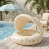 Inflatable Baby Swim Ring with Canopy Thickened Water Float Seat for Toddlers Adjustable Sunshade Pool Float Ring