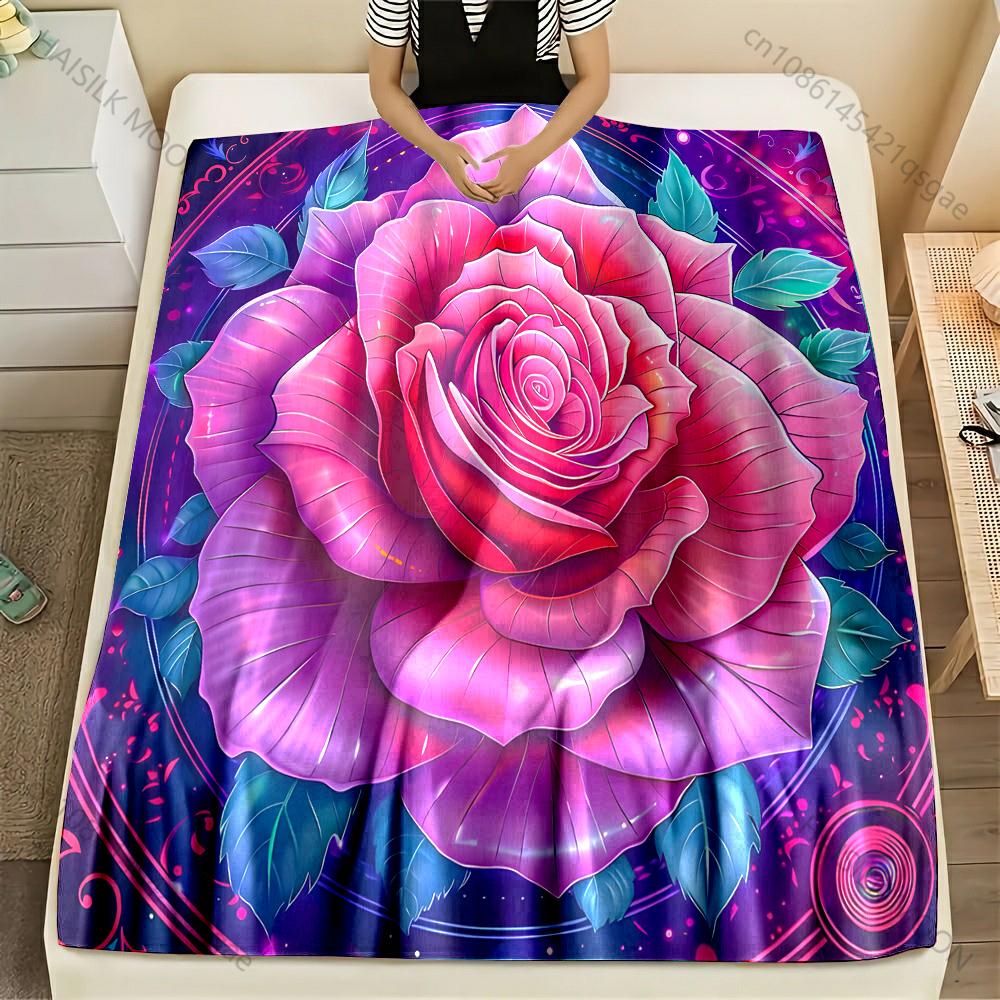 Fantasy Colored Roses Print Blanket Warm Soft Fluffy Kids and Adults Sofa Bed Throw Blanket for Home Travel Camping Gifts