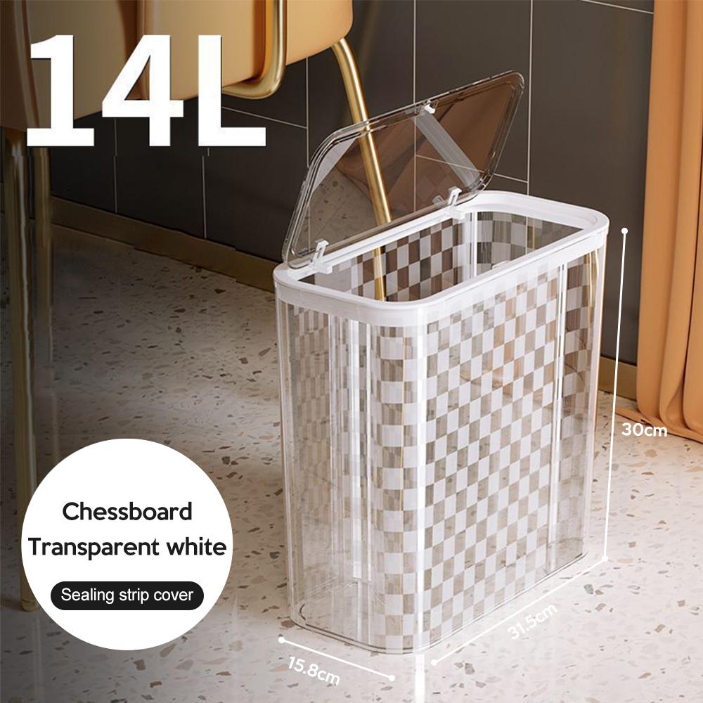 

14 л Прозрачный пресс-мусорный бак для гостиной, ванной, туалета, мусорная корзина, водонепроницаемое ведро с узким швом, мусорное ведро с крышкой