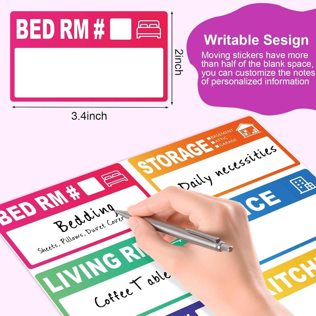 440 Count 3.5" x 2" Large Home Moving Packing Labels for 3-4 Bedroom House, 10 Color Coded Moving Stickers for Boxes with Large Writable Area,