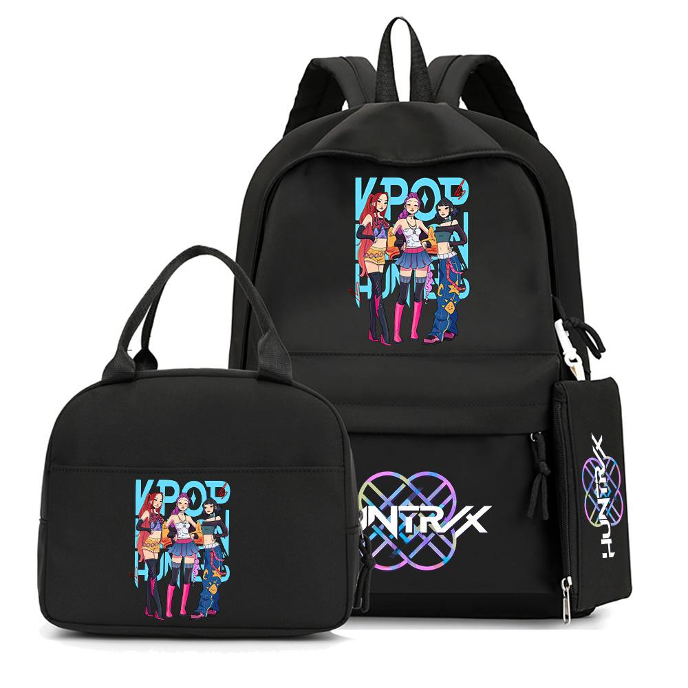 3Pcs/set Cartoon K-Pop Printed Backpack with Handbag Pencil Case for Teenager Student Boy Girl Schoolbag Bookbag Large Capacity Travel Bag Mochila