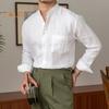Spring Fall Men Shirt Stand Collar Single-breasted Long Sleeves Buttons Solid Color Cardigan Formal Business Style Office Top