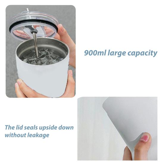 Stainless Steel Ice Cup 900ML Large Capacity Insulation Tumbler with Straw Car Coffee Cup for Hot Cold