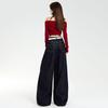 Early Spring Dark Blue Hong Kong Style Relaxed Wide Leg Denim Pants Blue For Women Casual Pants Oversize Denim Trousers