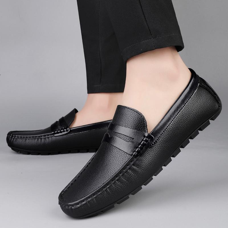 Fashion Brand Men Handmade Leather Non-slip Casual Driving Flats Slip-on Shoes Comfy Moccasins Gentleman Business Office  Loafers Shoes