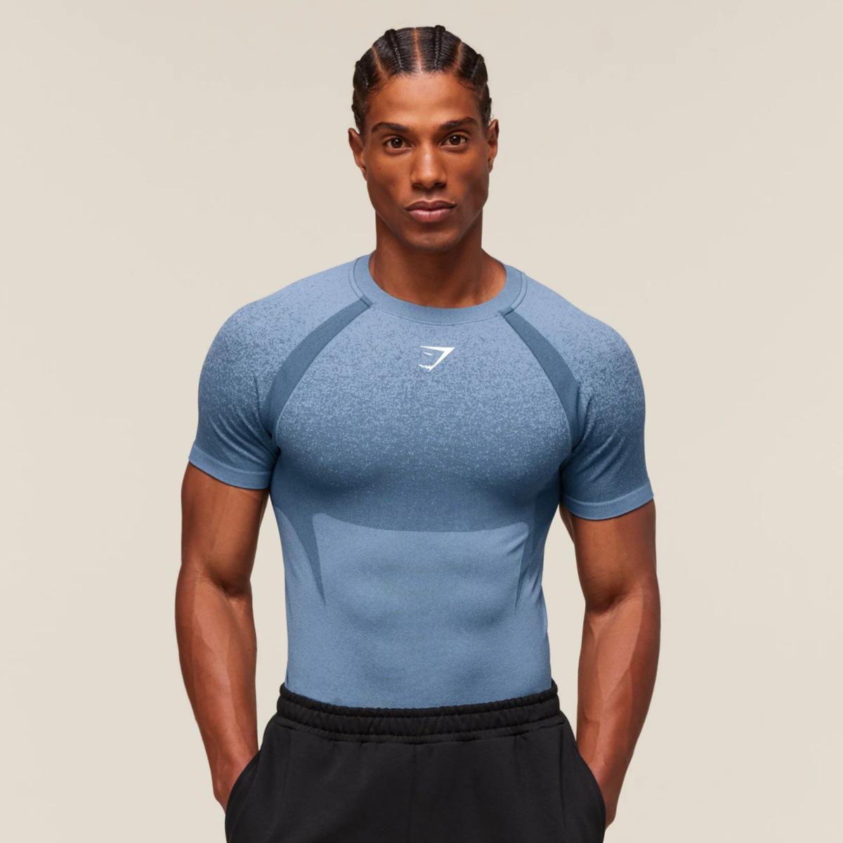 Shark Fitness Atmungsaktives Laufshirt - Kurzarm, Enganliegend, Freizeit-Sportbekleidung XL himmelblaue