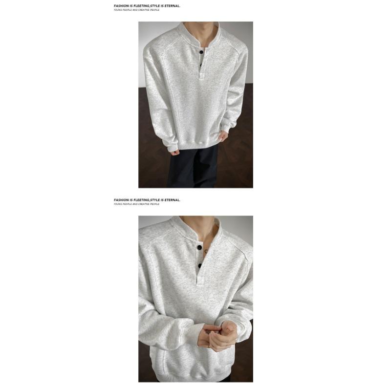 Mens Henry Collar Heavy Cotton Casual Pullover Sweatshirt Daily Wear Top