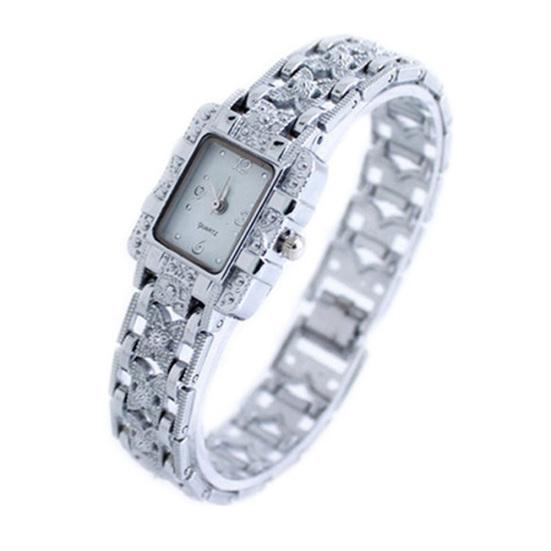 Fashion Rectangle Dial Rhinestone Alloy Band Lady Women Gift Analog Wrist Watch