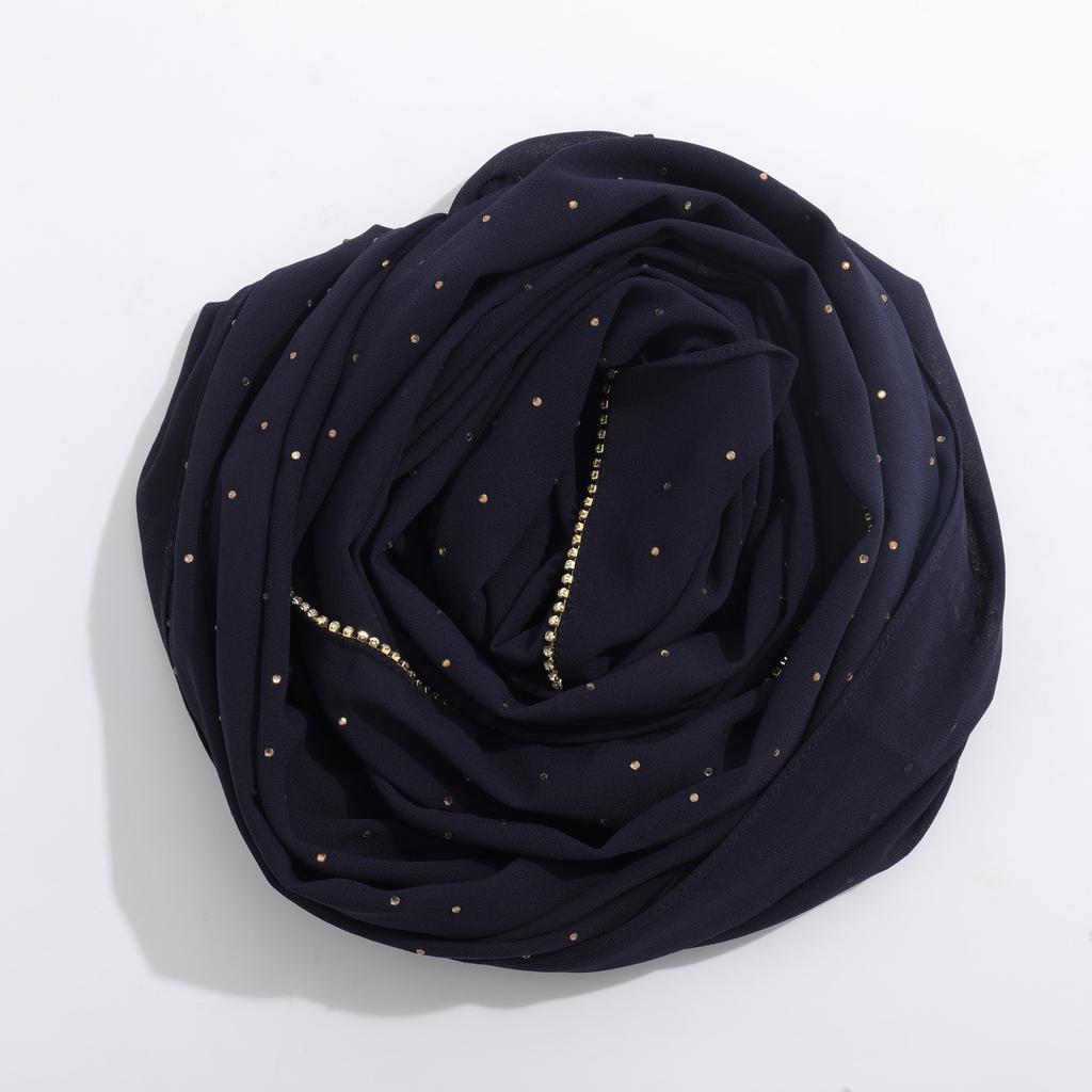 Fashion Hot Sale High-Quality Pearl Chiffon Rhinestone Chain Scarf Shawl Muslim Women Hijab Ethnic Headscarf