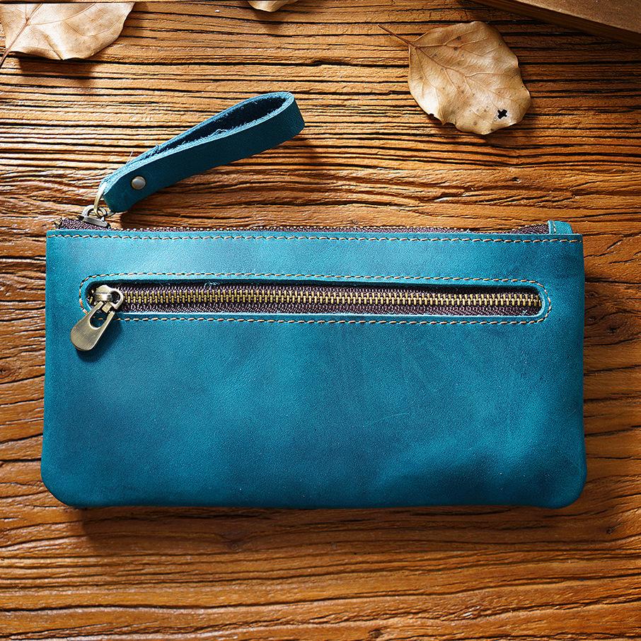 2026 Retro Crazy Horse Leather Zipper Pencil Case Creative Portable Simple Hand Grab Storage Bag Large Capacity Pencil Case New Product
