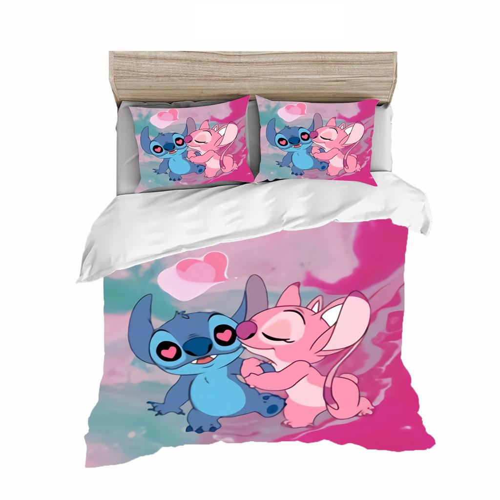 Stitch Bedrucktes Schlafzimmer Bettwäscheset Bettbezug Weihnachtsgeschenke Komfort Cartoon Mit Kissenbezug für Kinder und Erwachsene